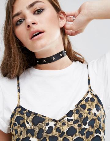 Asos Rivet Choker Necklace - Black