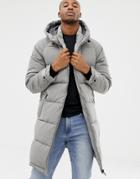 Bershka Puffer Jacket In Longer Length In Grey - Gray