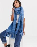 Asos Design Mixed Knit Fluffy Scarf With Tassels-blue