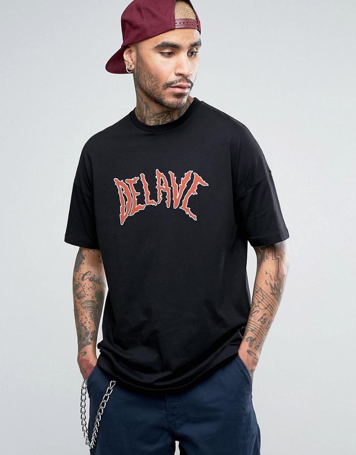 Asos Oversized T-shirt With Delave Print - Black