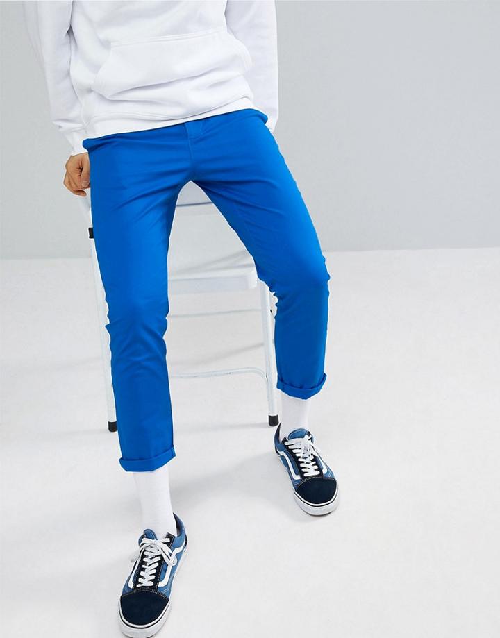 Asos Design Slim Cropped Chinos In Bright Blue