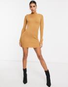 Brave Soul Military Sweater Dress In Camel-brown