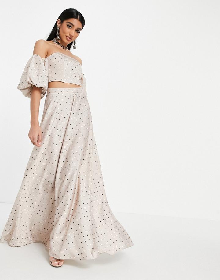 Asos Design Lehenga Full Maxi Skirt In Spot Print-multi
