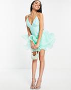 Asos Luxe Lace Dropped Waist Cami Dress With Wire Hem In Mint-pink