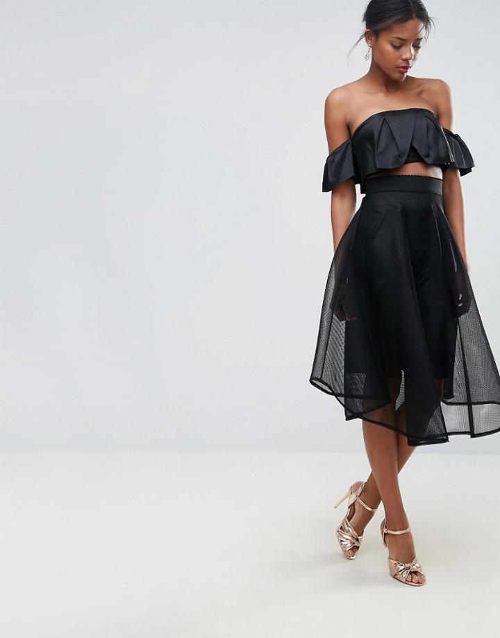 New Look Lace Up Tulle Skater Skirt - Black