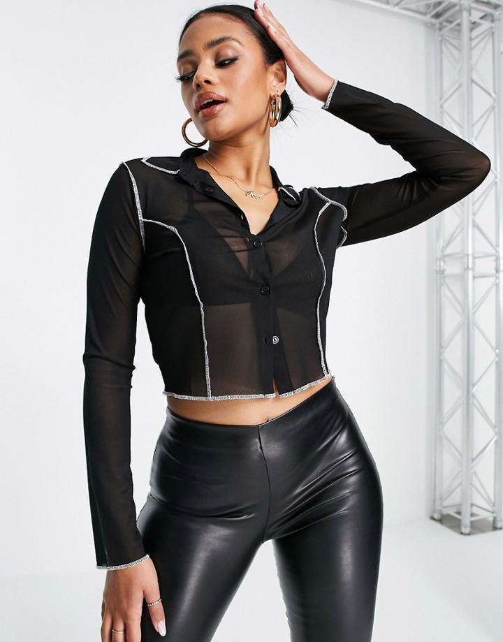 Asos Design Mesh Shirt With Exposed Seams In Black