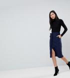 Asos Tall Tailored Pencil Skirt With Obi Tie - Navy