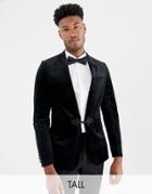 Gianni Feraud Tall Premium Skinny Fit Velvet Satin Lapel Blazer - Black