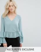 Asos Petite Blouse With Ruffle Sleeve - Green