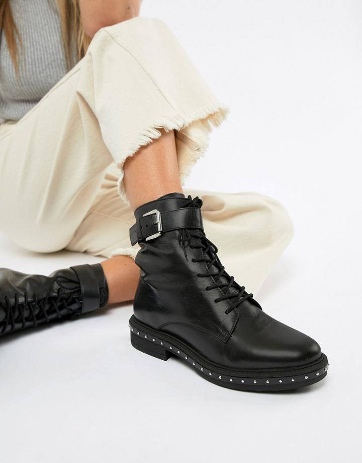 Asos Design Algebra Leather Lace Up Boots-black