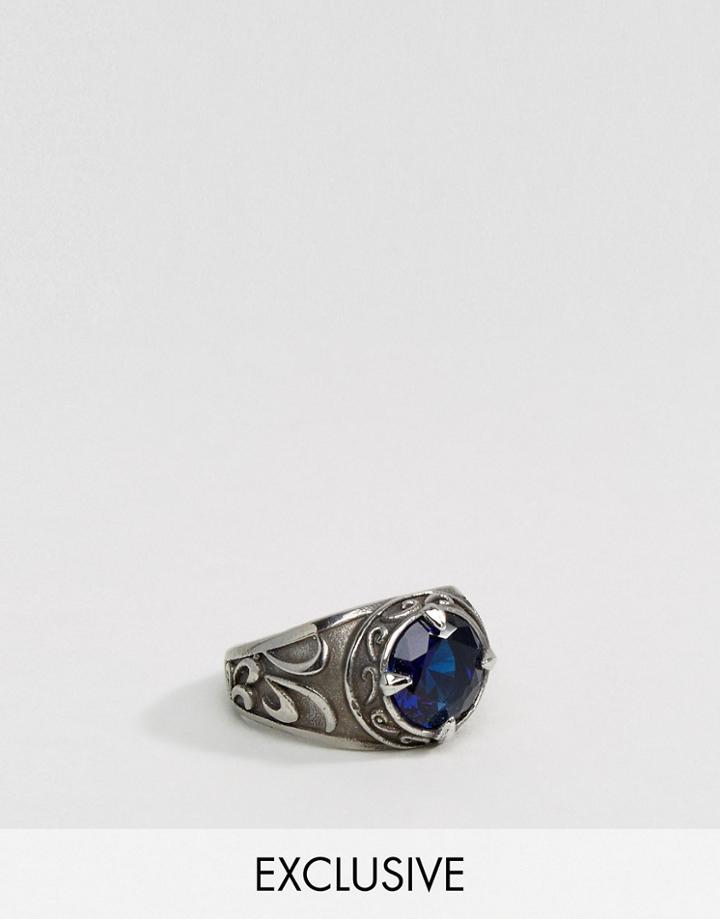 Reclaimed Vintage Inspired Ring With Blue Glass - Silver