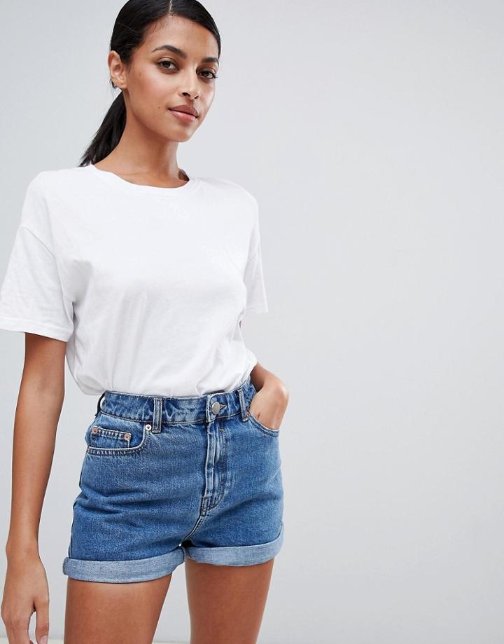 Asos Design Denim Ritson Mom Short In Blue