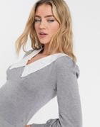 Qed London Sweater With Broderie Collar Detail In Gray-grey