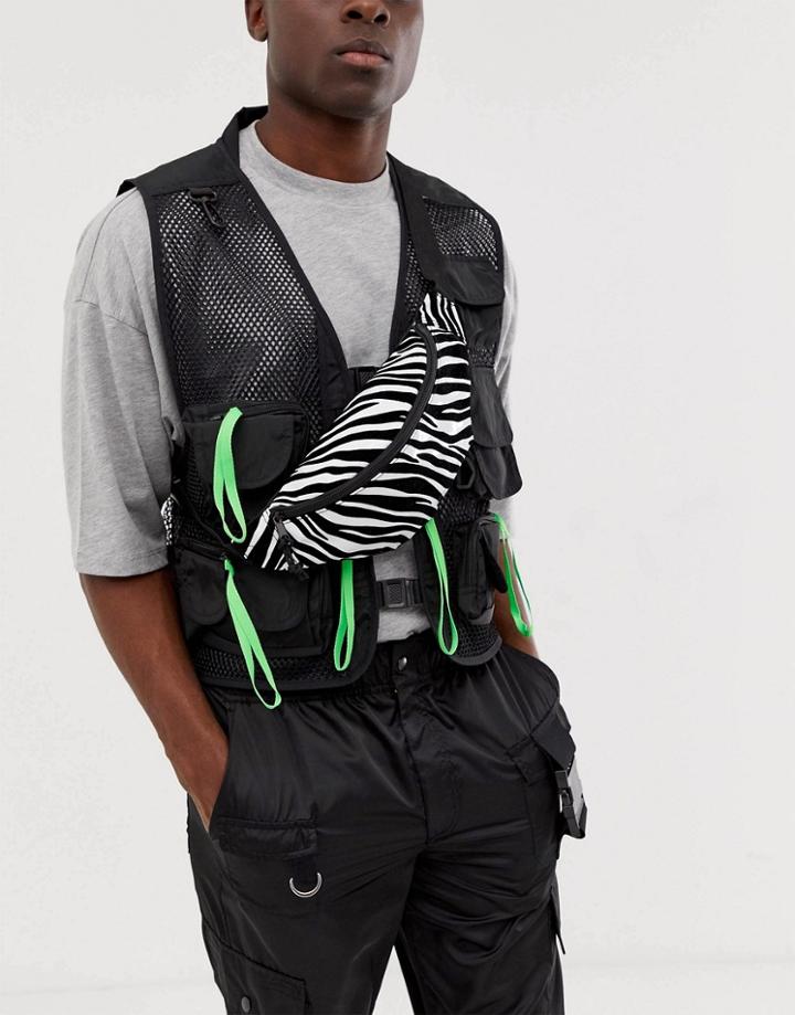 Asos Design Cross Body Fanny Pack In Zebra Print - Multi