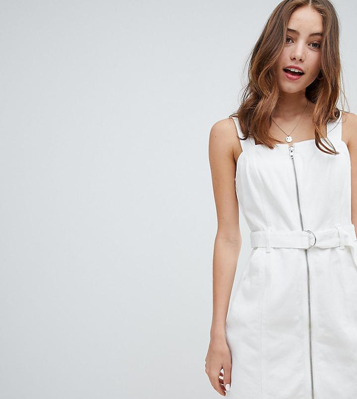 Miss Selfridge Jumper Dress With Zip Detail In White - White