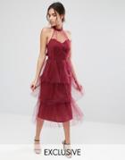 True Violet Tiered Longer Length Midi Dress In Tulle - Red