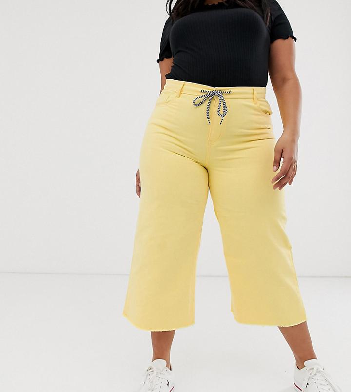 Urban Bliss Plus Cropped Wide Leg Jean With Rope Belt Detail And Raw Hem-yellow