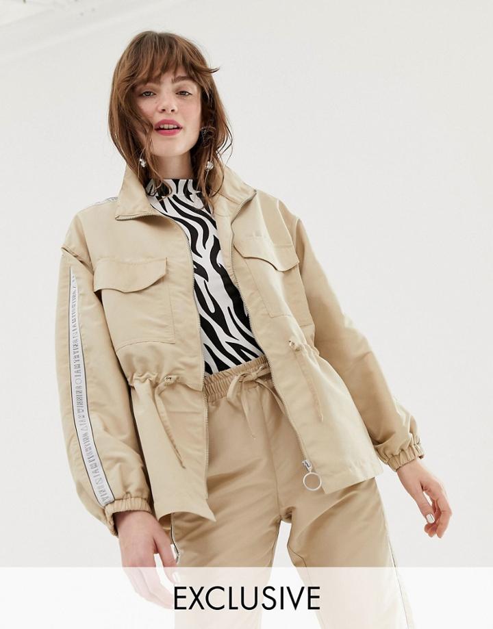 Monki Oversized Utility Jacket With Drawstring In Beige - Beige