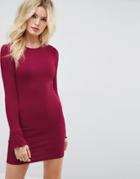 Asos Mini Rib Bodycon Dress With Frill Cuffs-red
