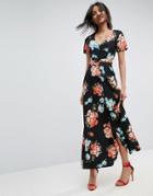 Asos Maxi Tea Dress With Open Back In Floral - Multi