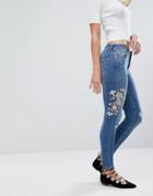 Miss Selfridge Embroidered Skinny Jeans - Blue
