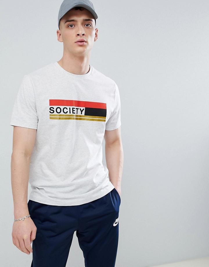 Asos Design Relaxed T-shirt With Society Text Print - Gray