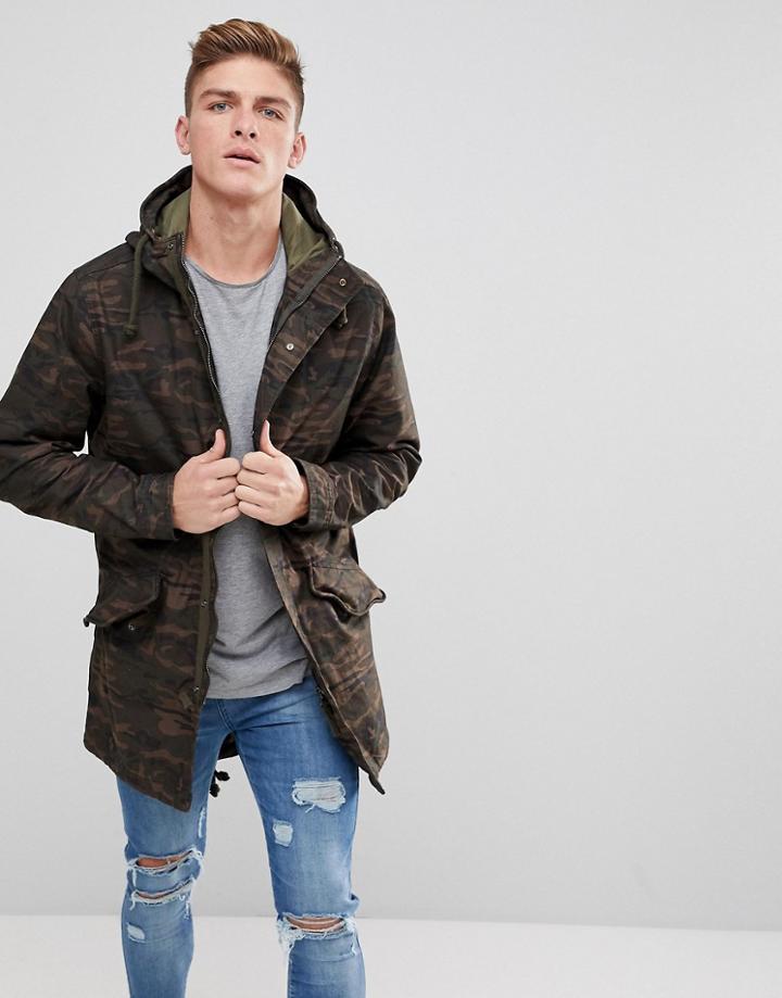 Jack & Jones Originals Lightweight Parka In Camo - Green