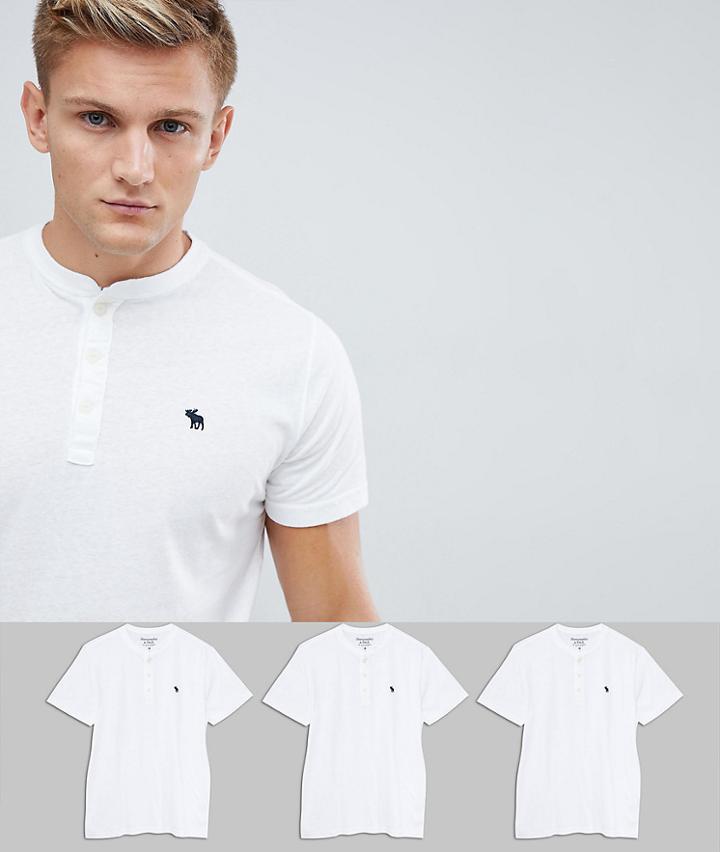 Abercrombie & Fitch 3 Pack Henley T-shirt Icon Logo In White - White