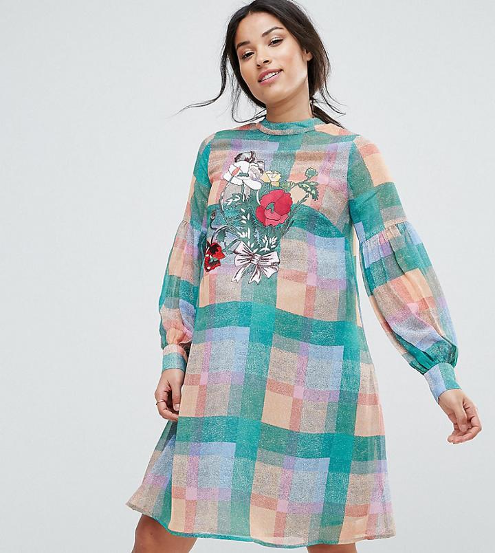 Asos Maternity Check Dress With Embroidery - Multi