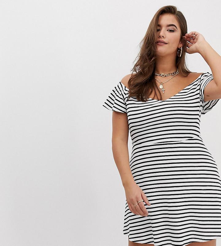 Asos Design Curve Bardot Skater Sundress In Stripe - Multi