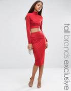 Naanaa Tall Wrap Font Midi Bodycon Skirt - Red