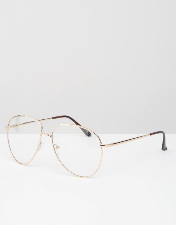 Asos Geeky Metal Frame Clear Glasses - Gold