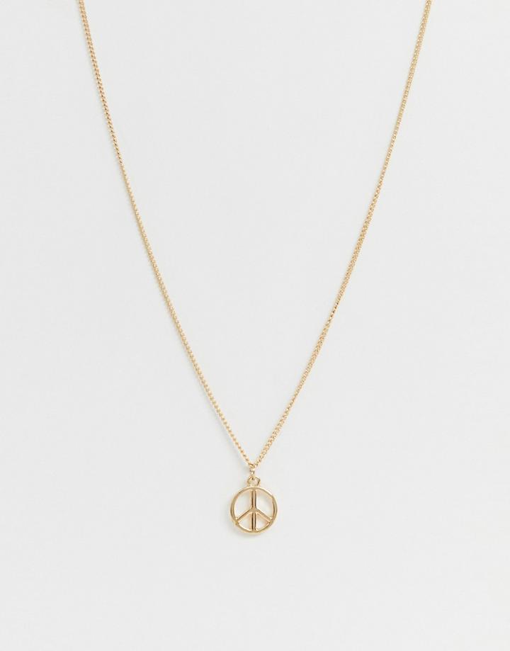 Asos Design Necklace With Ditsy Peace Sign In Gold - Gold
