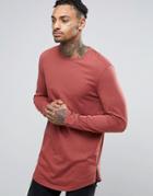 Asos Super Longline Long Sleeve T-shirt With Curved Hem And Zips In Re