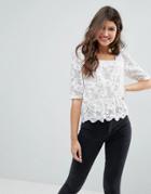 Asos Top In Lace With Square Neck & Gathered Hem - White