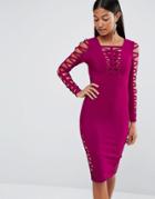 Wow Couture Bandage Ladder Insert Dress - Pink