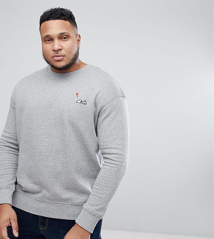 Jack & Jones Originals Plus Sweatshirt With Snoopy Badge - Gray