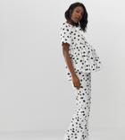 Asos Design Maternity Spot Pyjama Smock & Pants Set In 100% Modal-pink