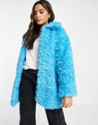 Monki Faux Fur Jacket In Bright Blue