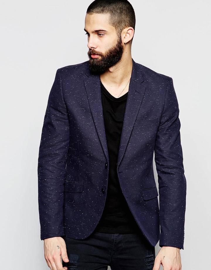 Only & Sons Suit Jacket With Fleck In Slim Fit - Navy