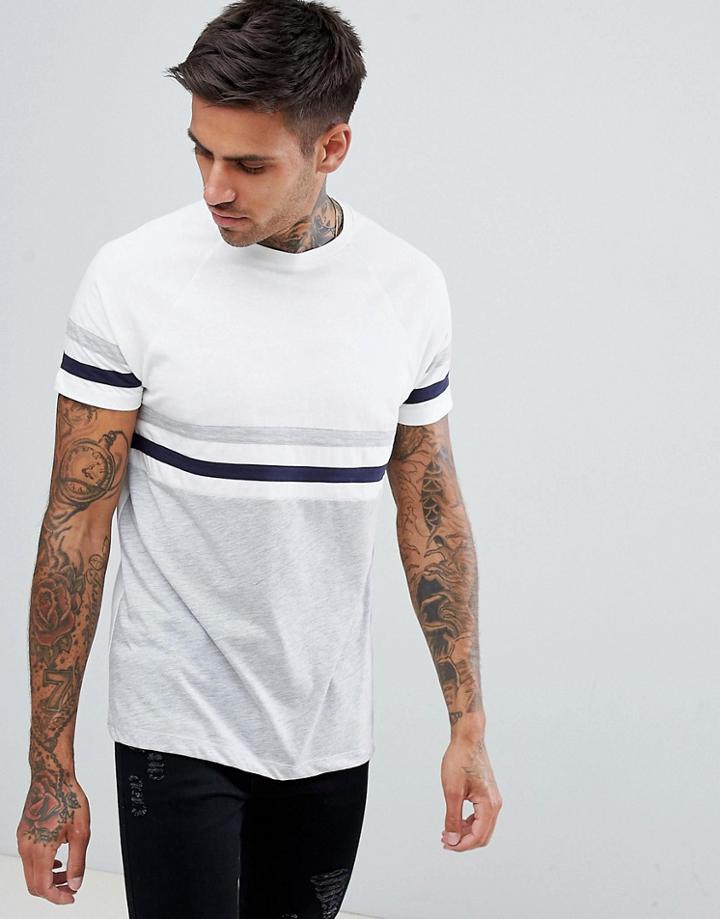 Asos Design T-shirt With Contrast Body And Sleeve Panels In Off-white - White