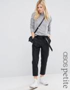 Asos Petite Leather Look Joggers With Tie - Black