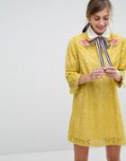 Sister Jane Mini Dress With Embroidery - Yellow