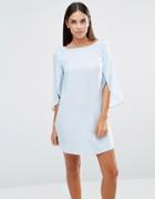 Ax Paris Split 3/4 Sleeve Chiffon Dress - Blue