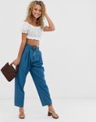 Asos Design Soft Peg Lightweight Jeans With Self Belt In Vintage Blue Wash