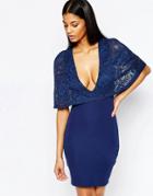 Club L Mini Dress With Lace Cape - Navy