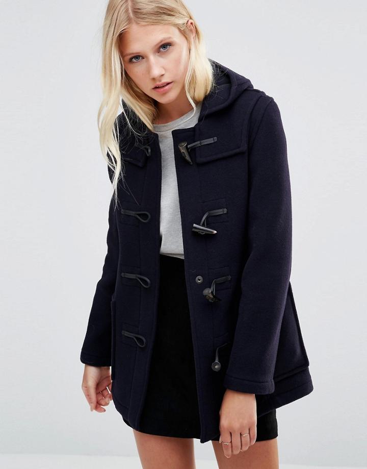 Gloverall Mid Slim Duffle Coat In Navy - Navy