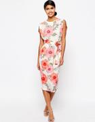 Asos Belted Dress With Split Cap Sleeve In Occasion Floral - Multi