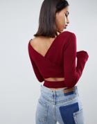 Asos Design Fine Knit Top With Cross Back Detail - Red