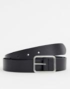 Asos Design Leather Slim Belt In Black With Silver Buckle - Black